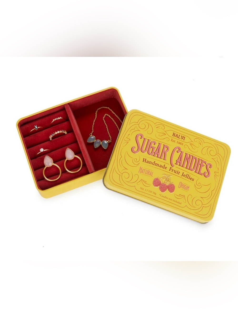 Anthropologie x Balvi Sugar Candies Jewelry Box Retro Candy Tin Style Velvet NIB